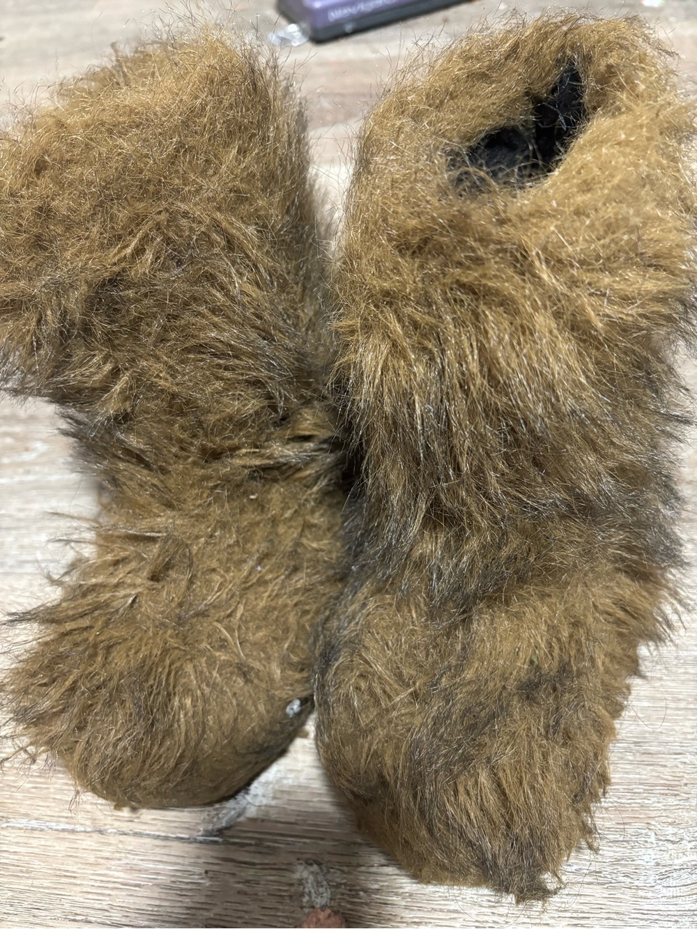 Kids Faux Fur Tan Brown Booties - Plush Winter Slip-Ons